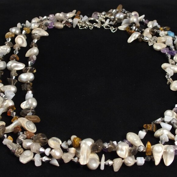 Multistrand Pearl Nugget Necklace Multistrand Pearl Necklace - Picture 5 of 14